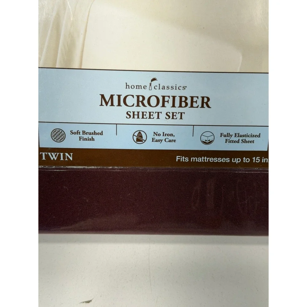 Home Classics Microfiber Sheet Set Twin Burgundy 3 Piece Deep Pocket New
